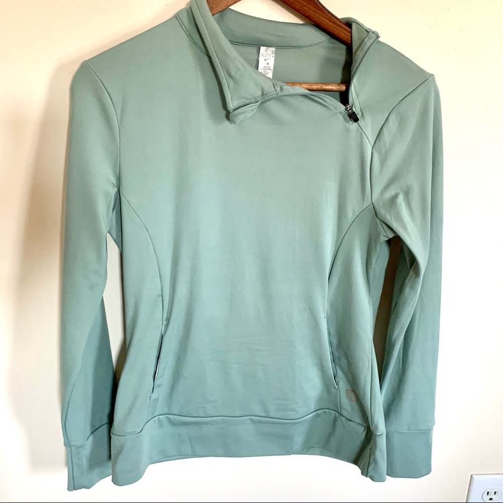 Balance Collection Blue-Green Athletic Sweatshirt, Asymmetric Neckline